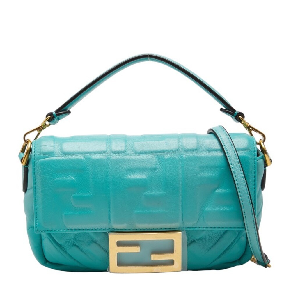 Fendi Baguette Mini Handbag Chain Shoulder Bag 2WAY 8BS017 Blue Leather Women...